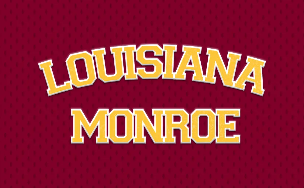 Louisiana Monroe text on a maroon textured background.