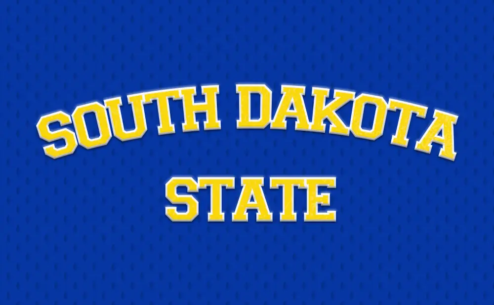 South Dakota State text on a blue textured background.