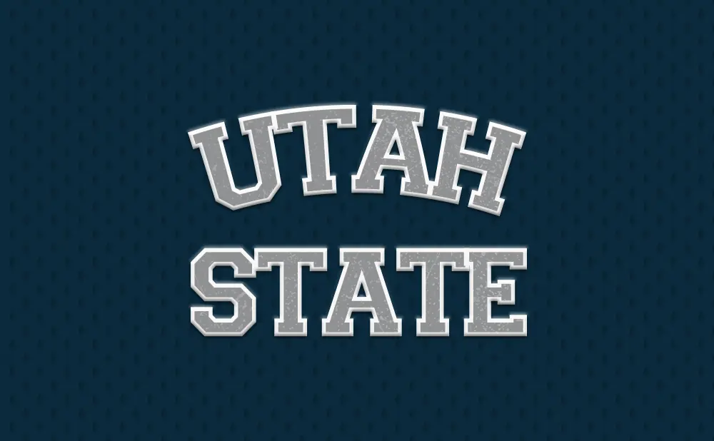 Utah State text on a dark blue background with a diamond pattern.