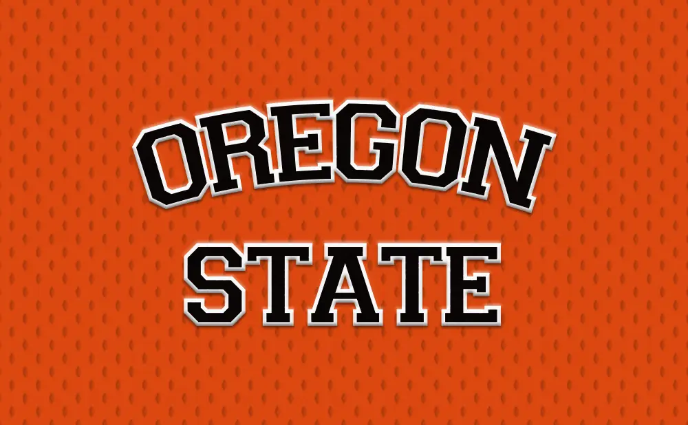 Oregon State text on an orange textured background.