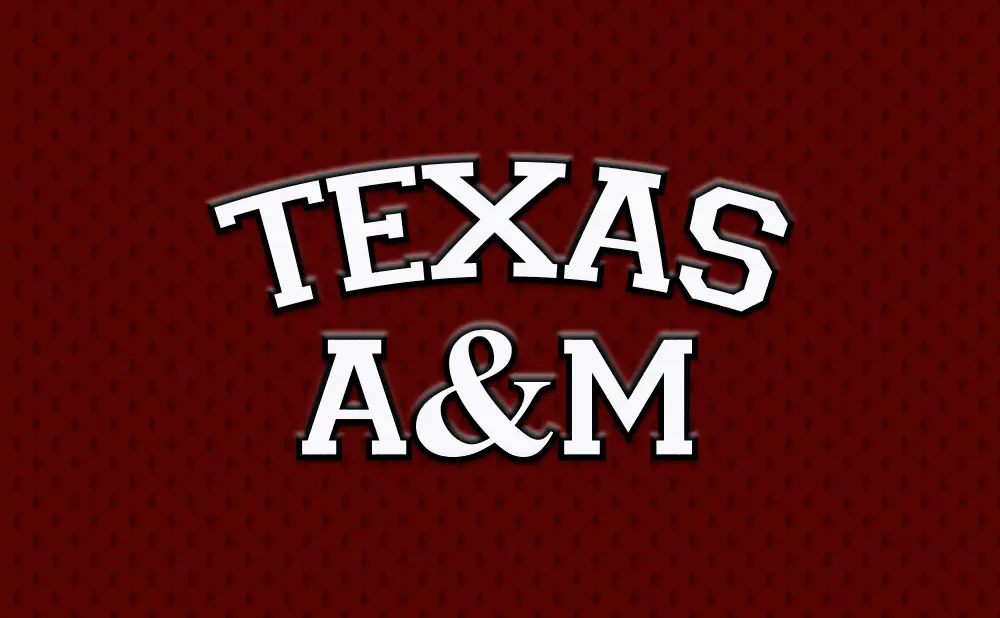 Texas A&M logo on a maroon, textured background.