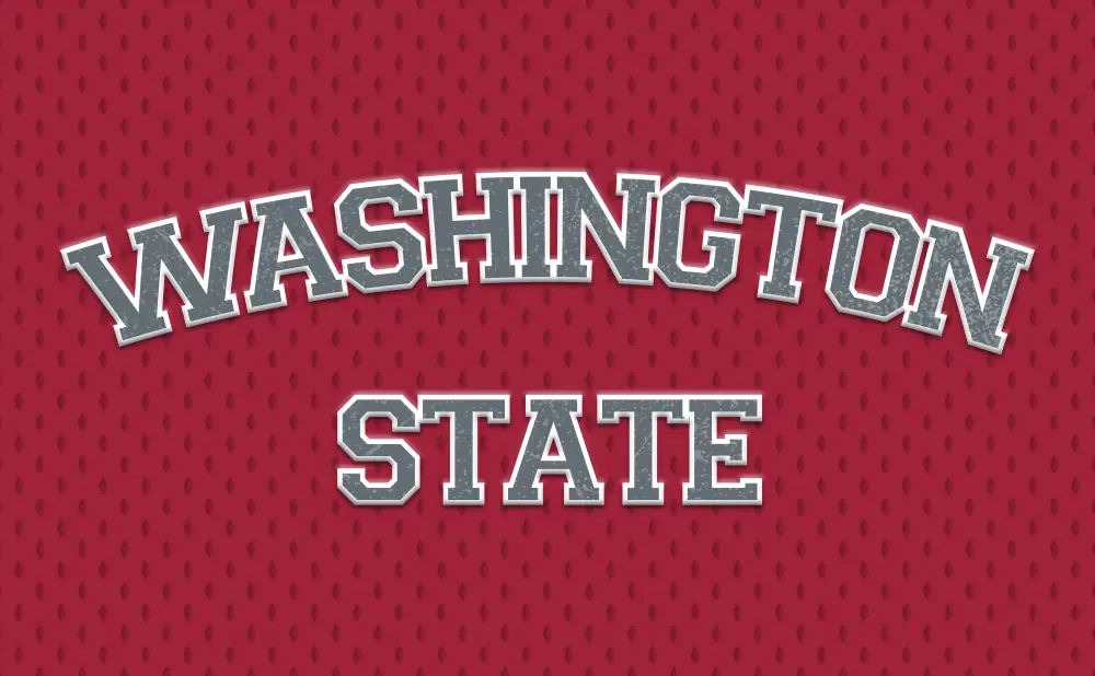 Washington State text on a red textured background.