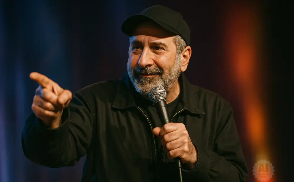 A man in a black baseball cap and jacket speaks into a microphone, gesturing with his left hand.
