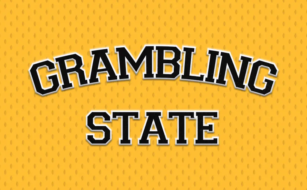 Grambling State University logo on a yellow, textured background.