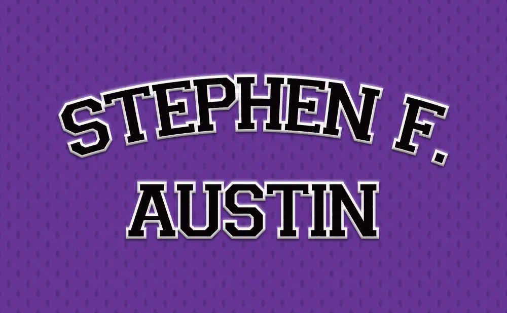 Stephen F. Austin text on a purple textured background.