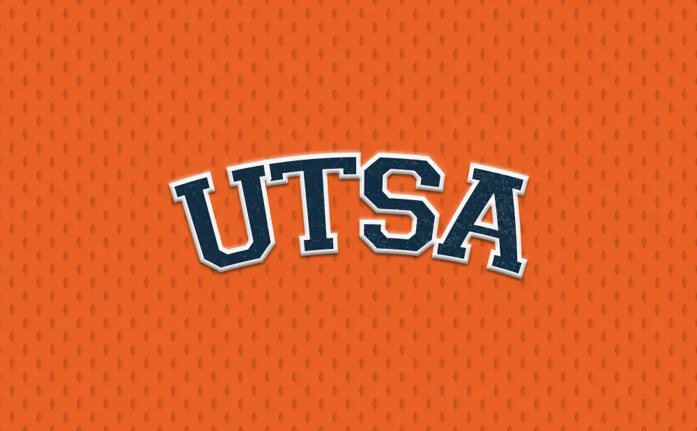 UTSA text on an orange, textured background.