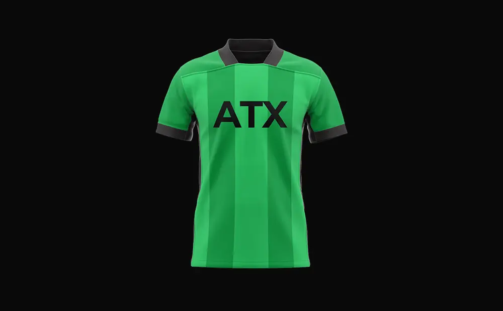 A green and black soccer jersey with 
