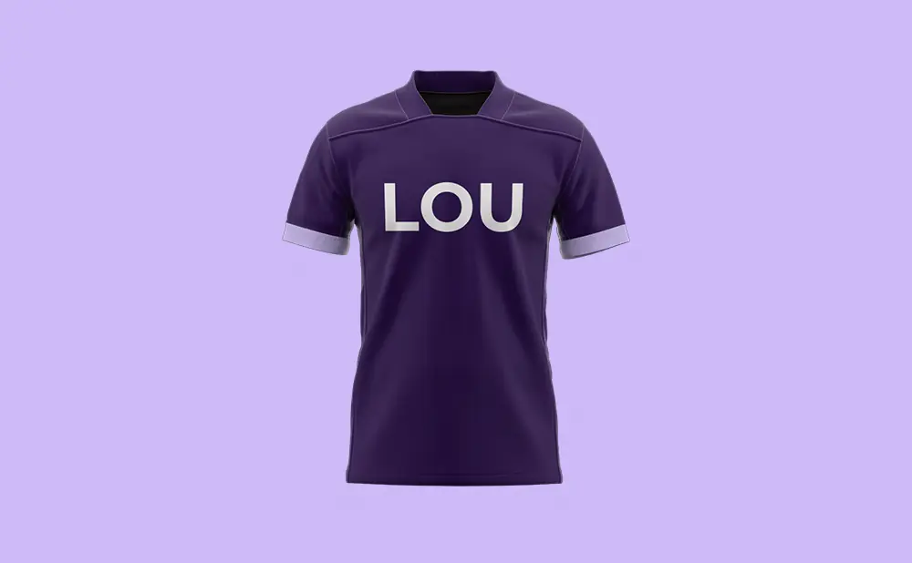 A purple jersey with white 