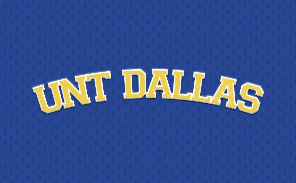 UNT Dallas logo on a blue, textured background.