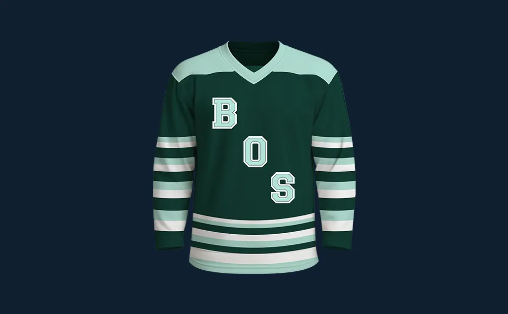 Green hockey jersey with white and mint green stripes and 
