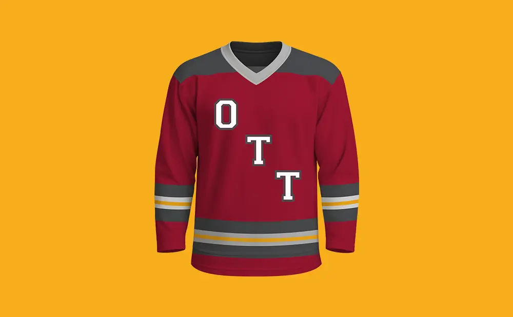 A maroon hockey jersey with 