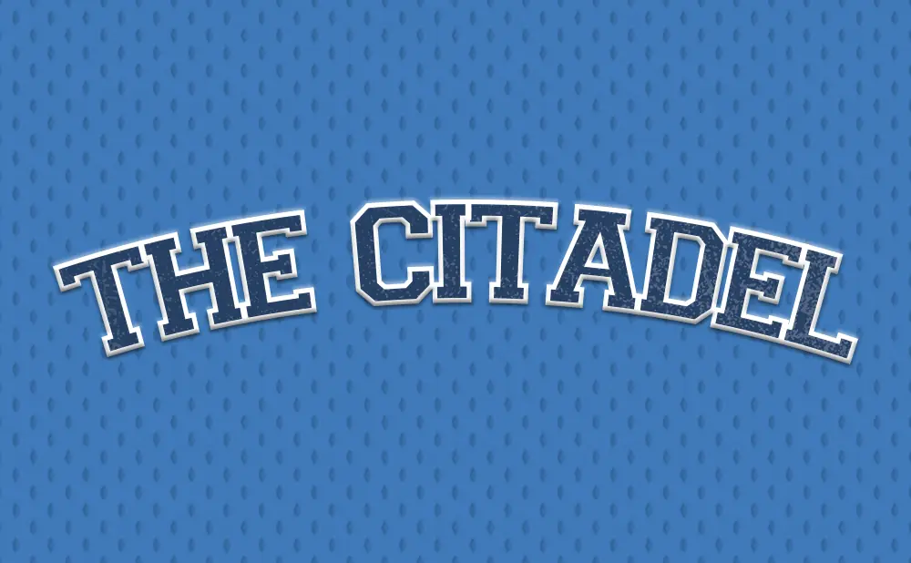 The Citadel text on a blue patterned background.