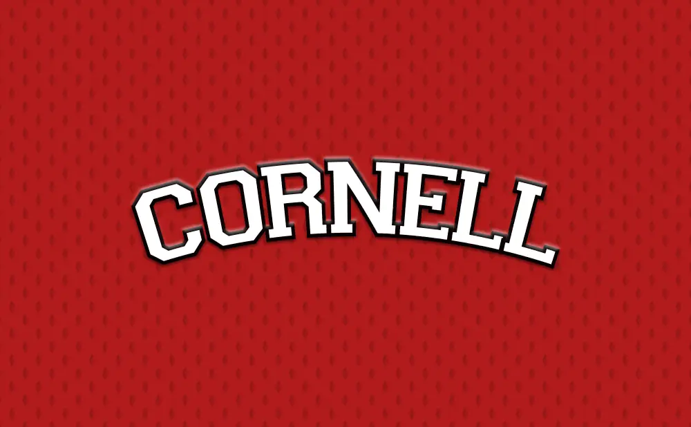 Cornell logo on a red textured background.