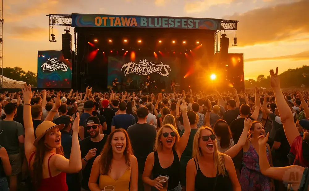 Crowd cheers at Ottawa Bluesfest with band 