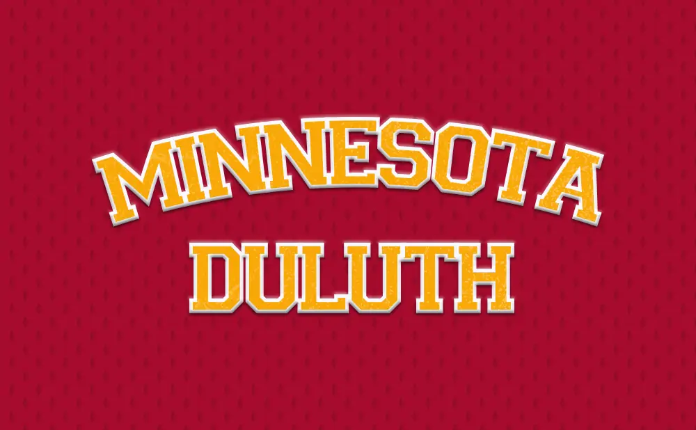 Text: Minnesota Duluth on a red textured background