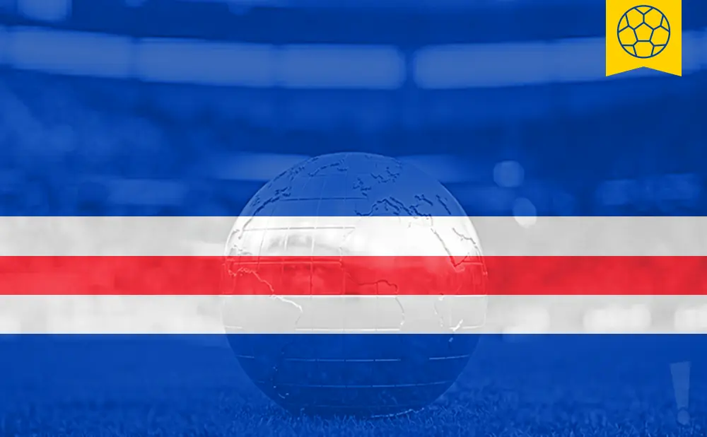 A globe overlaid on the flag of Costa Rica, with a soccer ball icon in the top right corner.