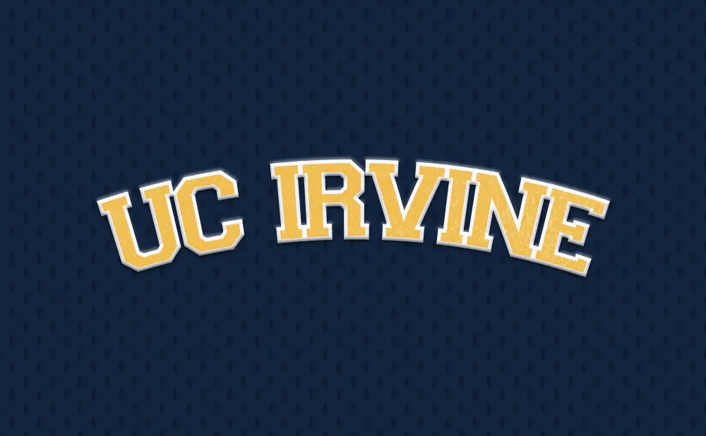 UC Irvine text arched over a dark blue background with a subtle diamond pattern.