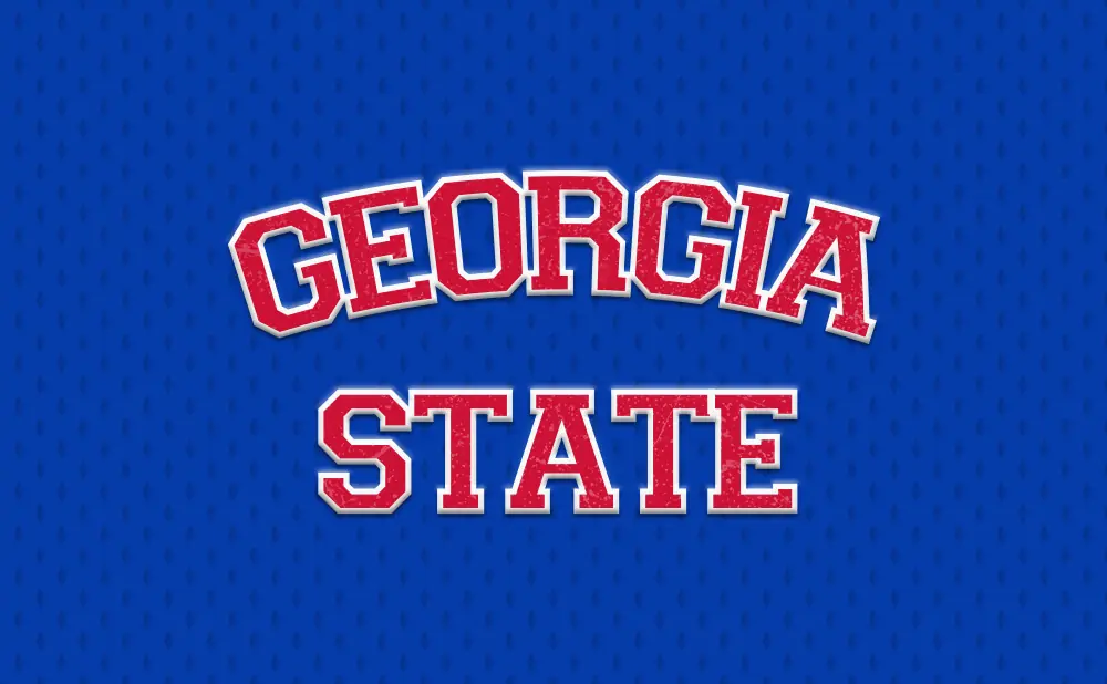 Georgia State text on a blue textured background.