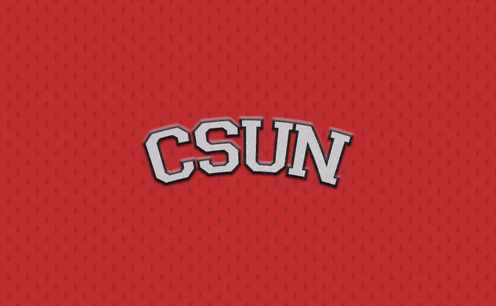 CSUN logo on a red textured background.
