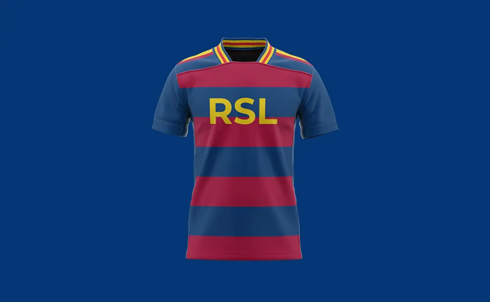 A blue and red striped jersey with 