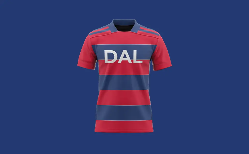 Rugby jersey with red and navy stripes and 