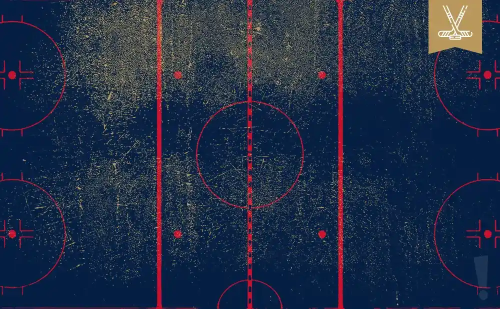 An abstract hockey rink with a distressed texture.