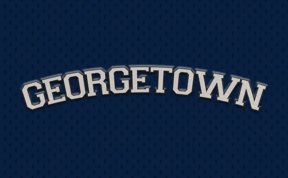 Georgetown text logo on a dark blue textured background.