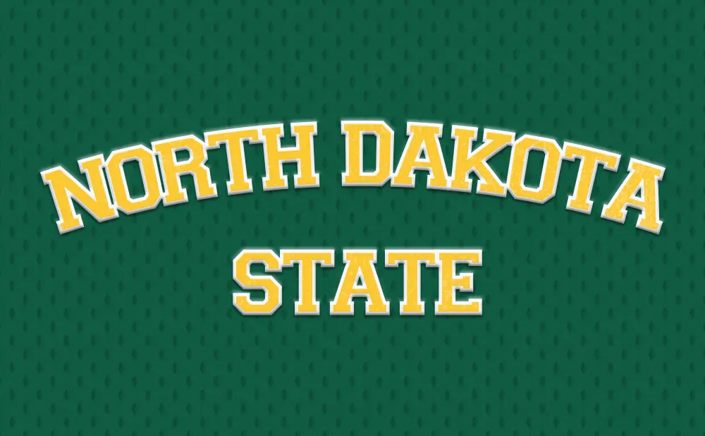 North Dakota State text on a green, textured background.