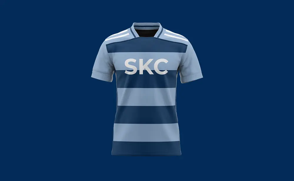 A blue striped t-shirt with 