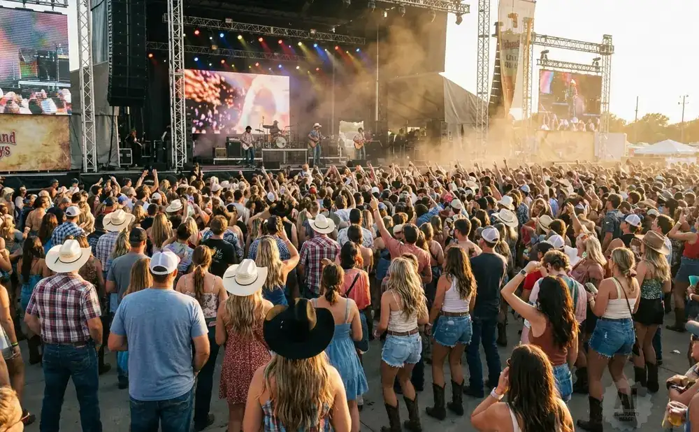 A large crowd enjoys a country music concert in Nebraska.