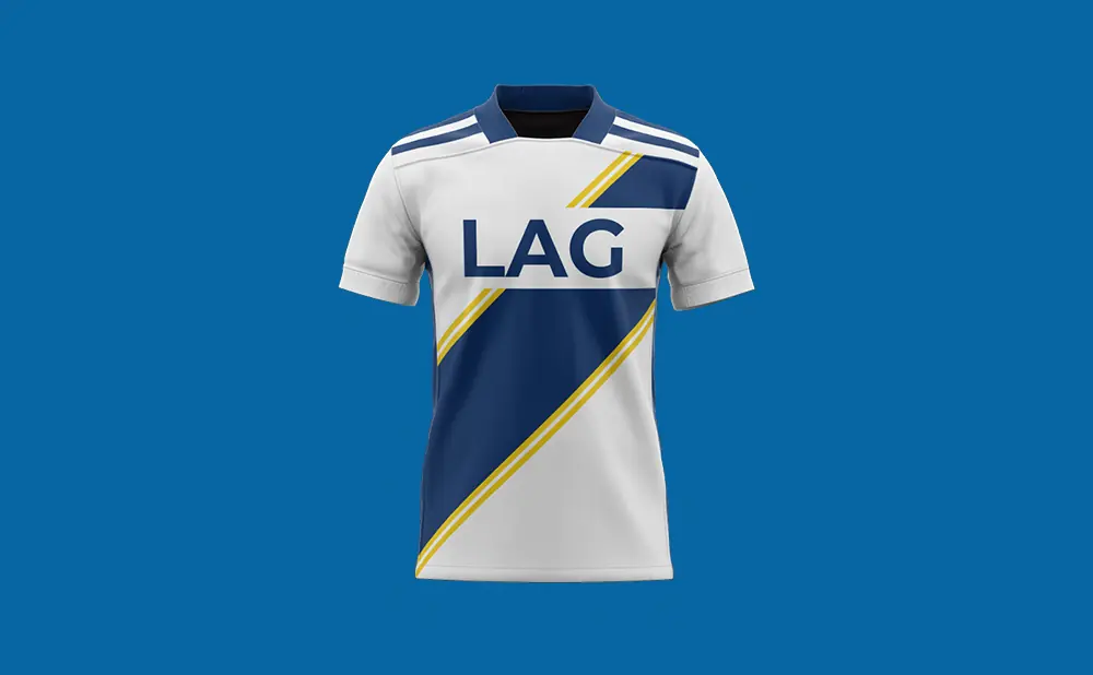 A white and navy soccer jersey with 
