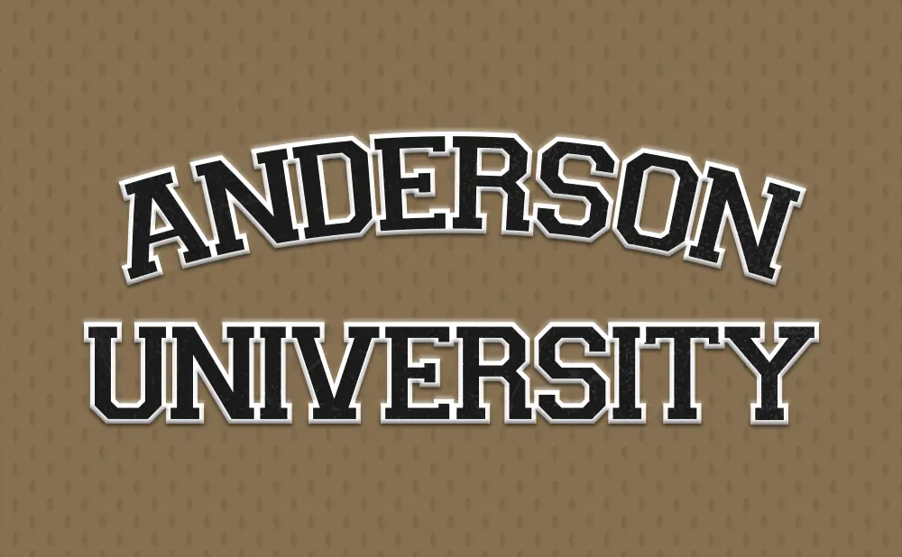 Anderson University text on a brown textured background.