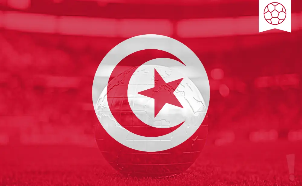 Tunisian flag on a globe with a soccer ball logo.