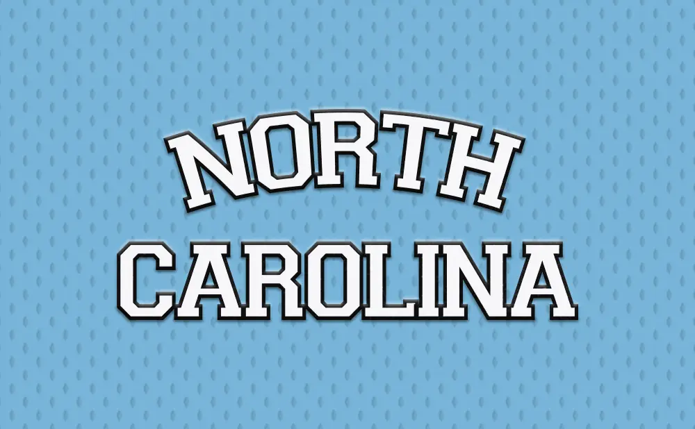 North Carolina text on a light blue patterned background.