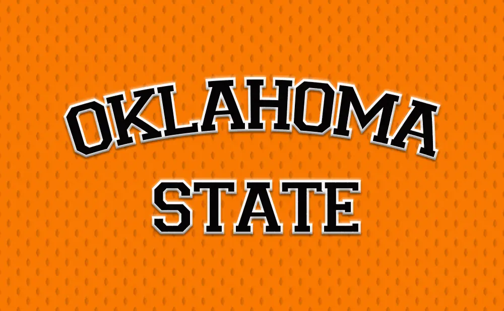 Oklahoma State text on an orange, textured background.