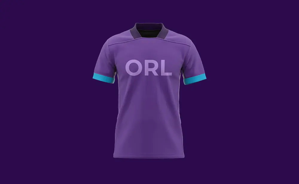 A purple soccer jersey with 