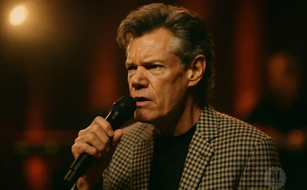 A man with graying hair sings into a microphone, wearing a checkered jacket.