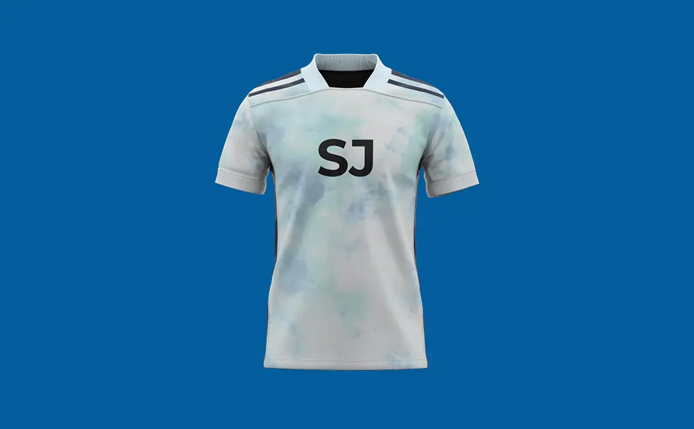 A light blue and green tie-dye t-shirt with black 