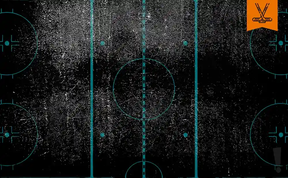 Hockey rink with a grunge texture and crossed sticks icon.