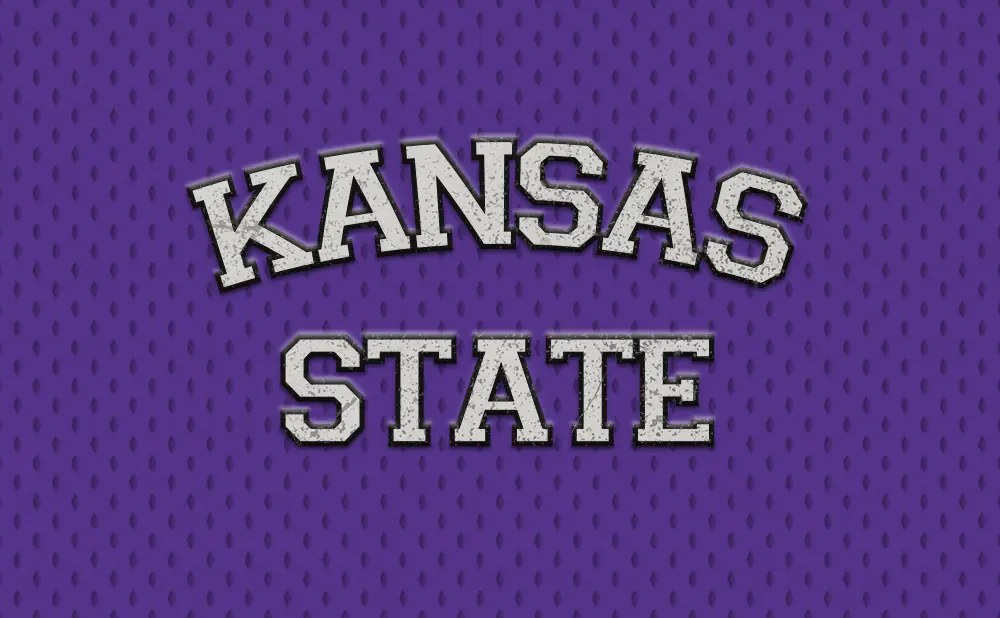 Kansas State text on a purple textured background.