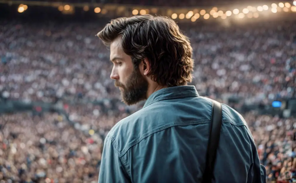 a rear view picture of alternative musician dirty projectors performing on stage to a large audience