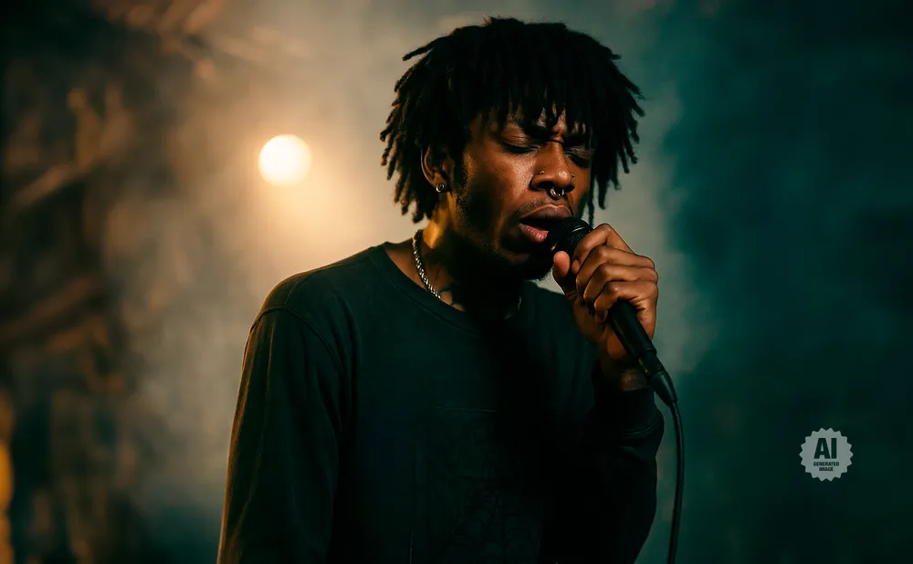 A rear view photo of Novulent performing a concert on stage to a lively audience