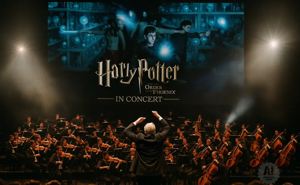 Harry Potter in Concert: A conductor leads an orchestra performing live to a projection of Harry Potter and the Order of the Phoenix.
