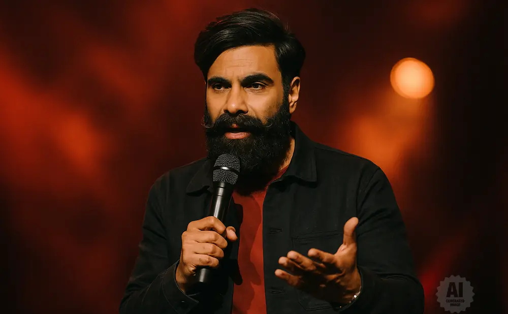 A man with a beard holds a microphone and gestures with his hand while speaking.