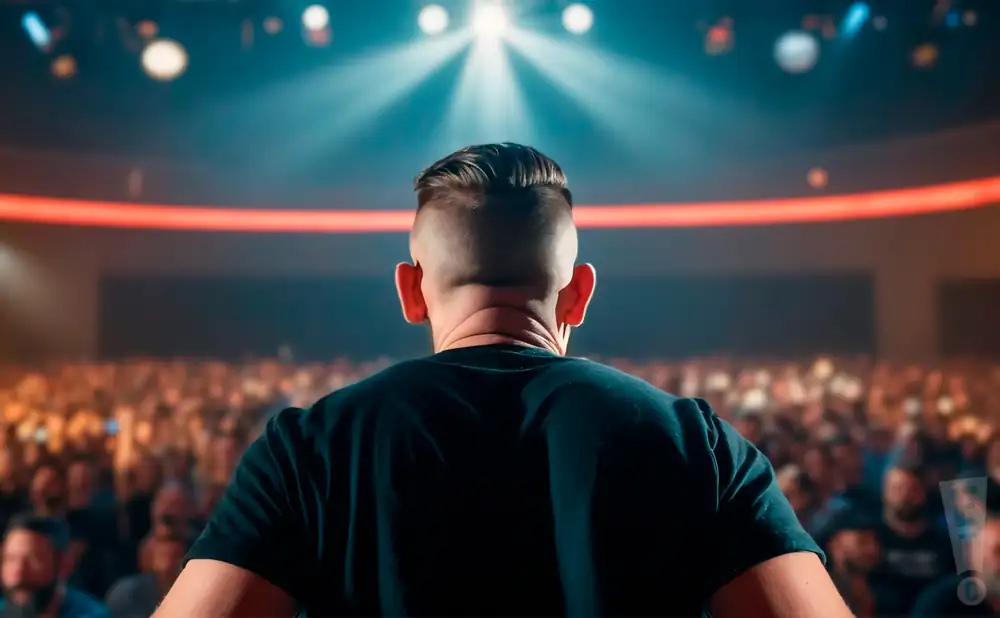 a rear view photo of psycroptic performing a concert on stage to a lively audience