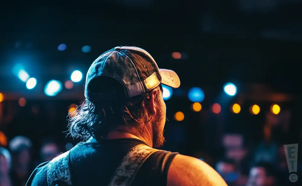 a rear view picture of jazz musician adam greuel performing on stage