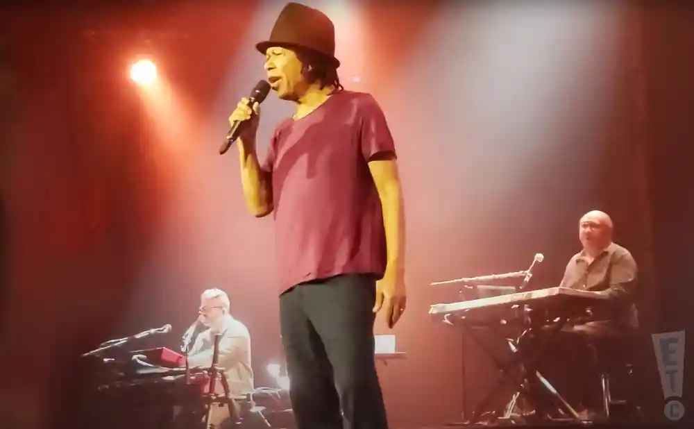 djavan performing on stage under orange lights