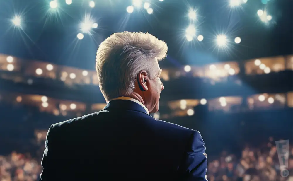 a rear view picture of musician peter cetera performing on stage