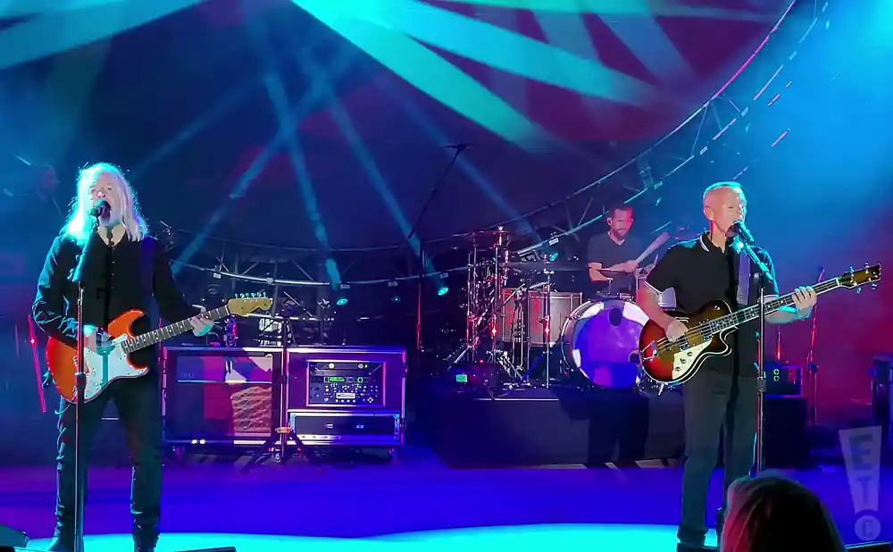 tears for fears playing on stage under blue lights