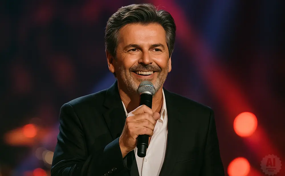 A smiling man in a suit holds a microphone and speaks into it.